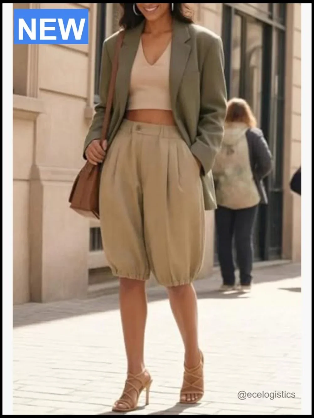 Bermuda Shorts for Women Baggy Knee Length Elastic Waist High Waisted Wide Leg